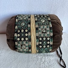 Antique 1910s 1920s Brown Velveteen Embroidered Muff Handwarmer