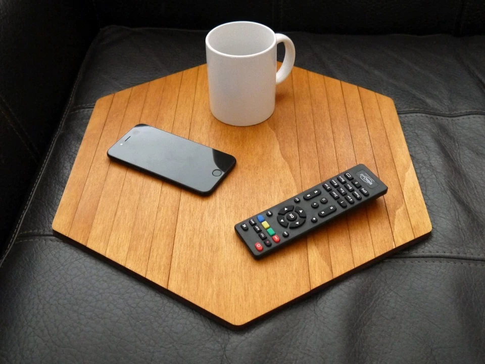 Wood Flexible Hexagonal Sofa Table for Armrest - Light Walnut Slinky  Couch Tray - Image 3 of 4