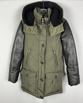 Mackage Cynthia Leather Sleeve & Trim Parka Green Size XS