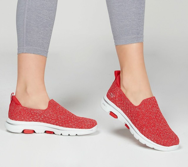 Skechers Red Women Shoes Go Walk 5 Casual Slip On Comfort Sporty Soft
