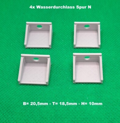 4x Wasserdurchlass Spur N - 3D Druck PLA - Farbe Grau