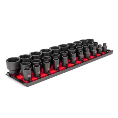 TEKTON Impact Socket Set 1/2'' Drive 6-Point 8-38 mm Metric with Rails 31-Piece