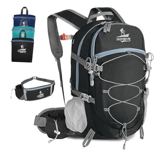 Hiking Backpack Packable 40L Foldable - Lightweight Camping Travel Black