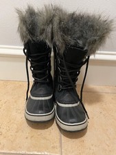 SOREL JOAN OF ARCTIC BOOT WATERPROOF SUEDE W/ RUBBER SHELL FAUX FUR SIZE 6 BLK