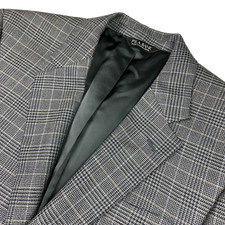 Jos A Bank Men  s Silk/Wool 2-Button Blazer Jacket Navy Blue/Gray Plaid   41 L