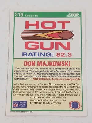 Don Majkowski Green Bay Packers 1990 Score Hot Gun Card #315 | eBay