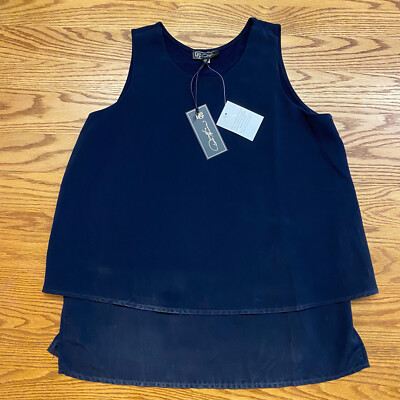 New!  DG2 (M) BY DIANE GILMAN DARK BLUE Sleveless EASY TOP SHIRT MEDIUM