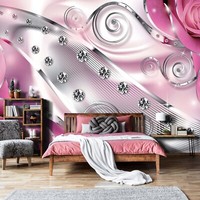 Pink Tapete Wandkunst Silber Diamanten MäDchen Schlafzimmer Wand 312X219Cm Mit