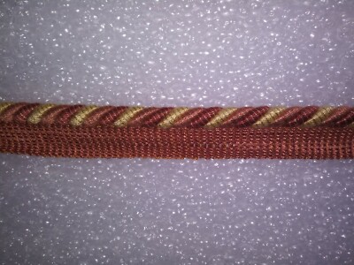 8 yards CORD W/ LIP 3/8'' RED RUST/CREAM/GOLD Upholstery Cording Fabric Trim