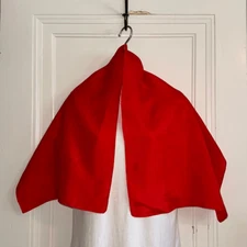 Vintage red polyester scarf with hand sewn hems