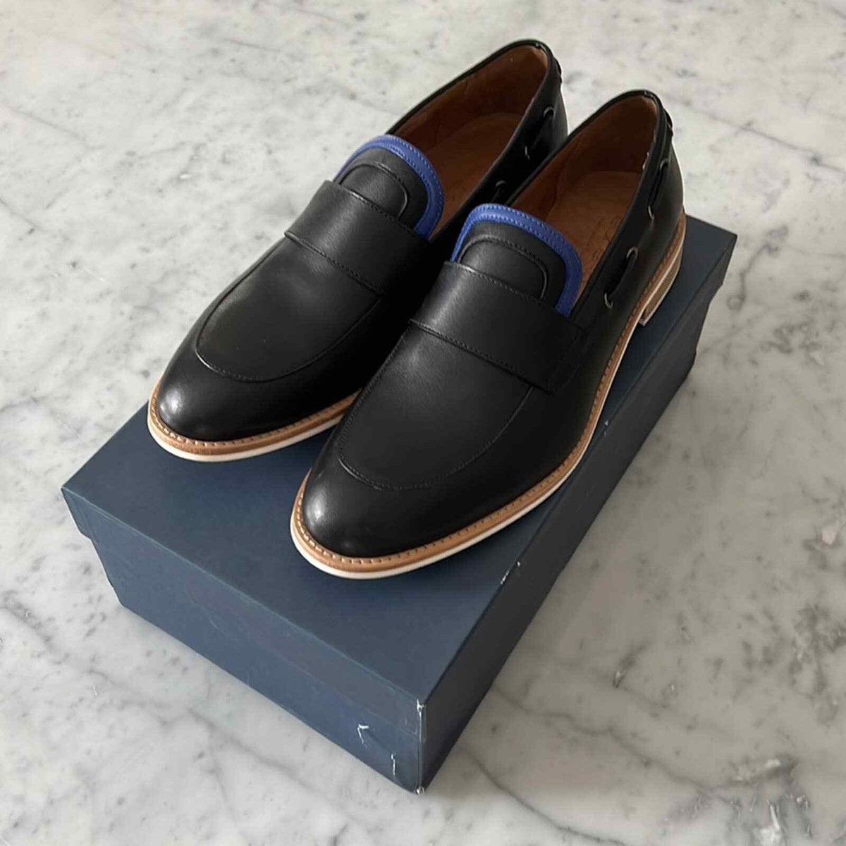 NEW Filipe Sousa Collection Eureka Leather Loafers Boat Shoes Blue and Black 41 NEW Filipe Sousa Collection Eureka Leather Loafers Boat  main image 3