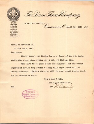 Linen Thread Company Cincinnati OH 1918 Letterhead