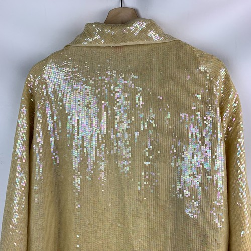 Shamask Jacket Yellow Silk Sequin Collared Raglan Sleeves Open Front Size 2 - Picture 5 of 10