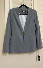 DKNY Women  s Gray Twill Blazer Jacket Lined Pockets Long Sleeve Size 6