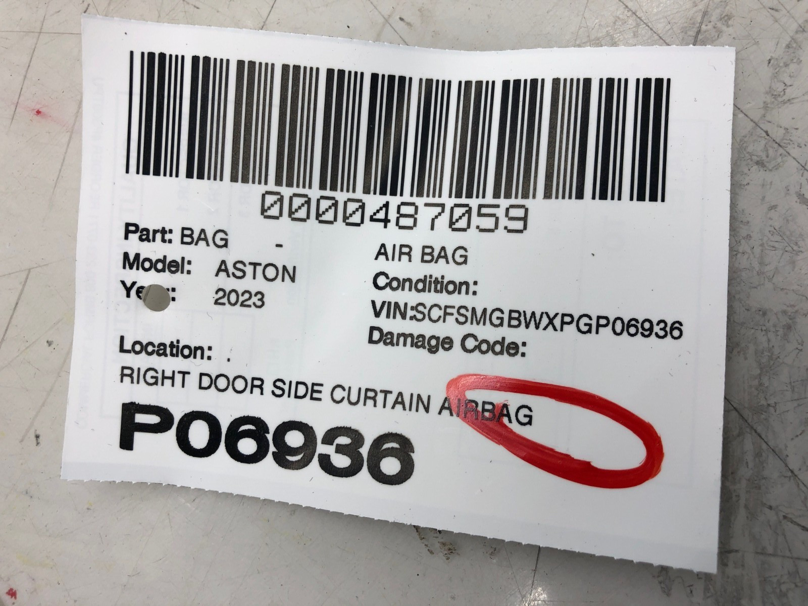Aston Martin Vantage 2020-2023 Right Airbag P/N KY53B14K159AC