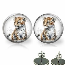 Watercolor Art Print Baby Leopard Girls Stud Earrings Fashion Jewelry Gifts