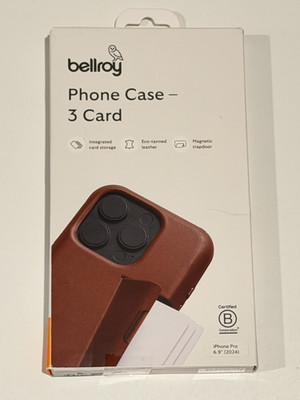 Bellroy 3 Card Leather Case Cover for iPhone 16 Pro Max 6.9'' - Sienna Brown