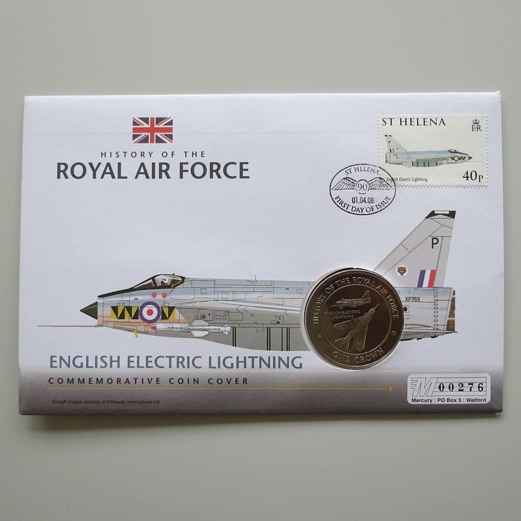 2008 History of the RAF English Electric Lightening Aircraft 1 Crown Coin Cover - St Helena PNC First Day Covers - Royal Air Force