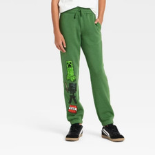 Boys' Minecraft Creeper Fleece Jogger Pants - Forest Green