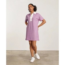 Everlane Organic Cotton Rugby Dress XS Orchid Pink White Collar Short Sleeve Min