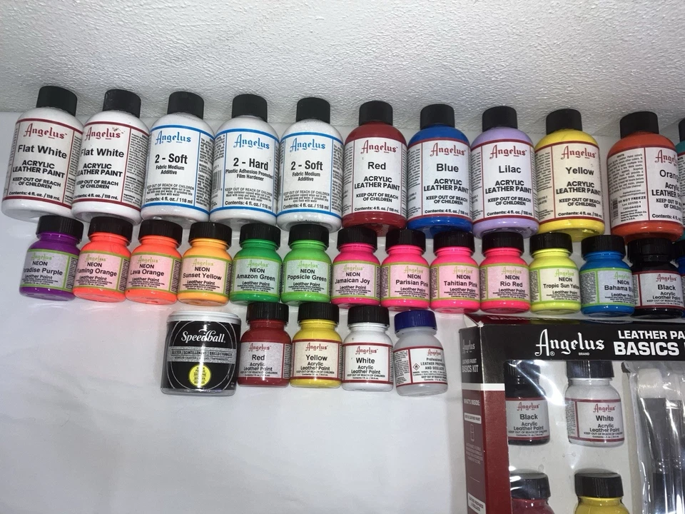 Angelus Acrílico Cuero Pintura Zapato Zapatilla Pintura 4 Oz, 1 Oz, Kit Básico Lote 31 Nuevo Foto 4 de 4