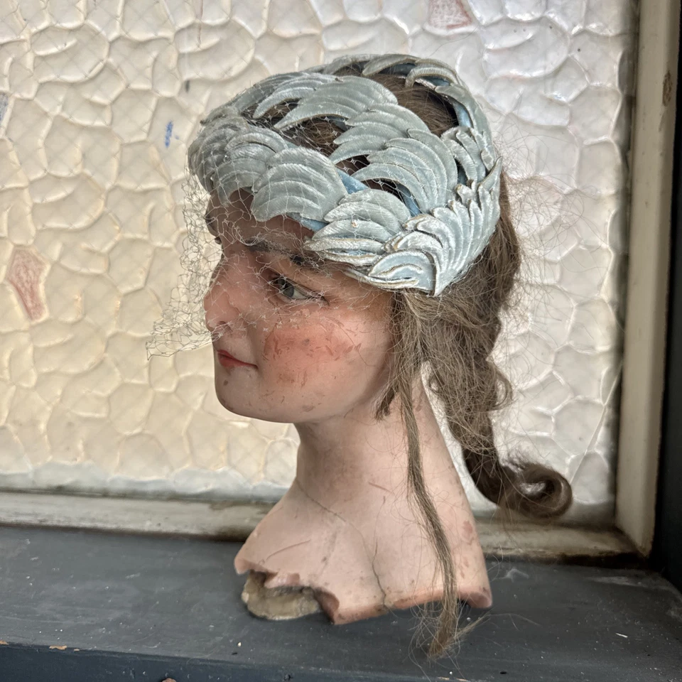 De colección 1940s 1950s Azul Seda Terciopelo Océano Onda Tocado Sombrero Diadema Velo Foto 3 de 4