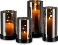 Windlicht Glas Schwarz 4Er Set Kerzenhalter Metall Deko Tischbeleuchtung