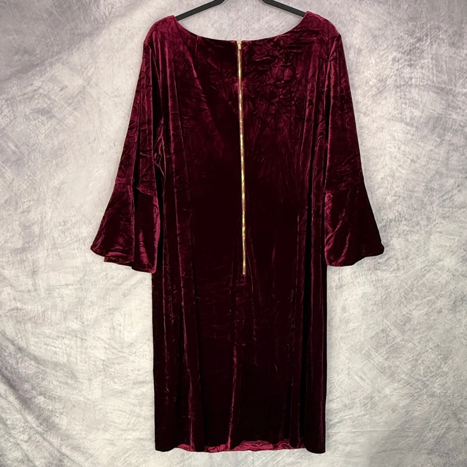 Calvin Klein Burgundy crushed Velvet Bell Sleeve Dress 24W Holiday Christmas - Image 2 of 4