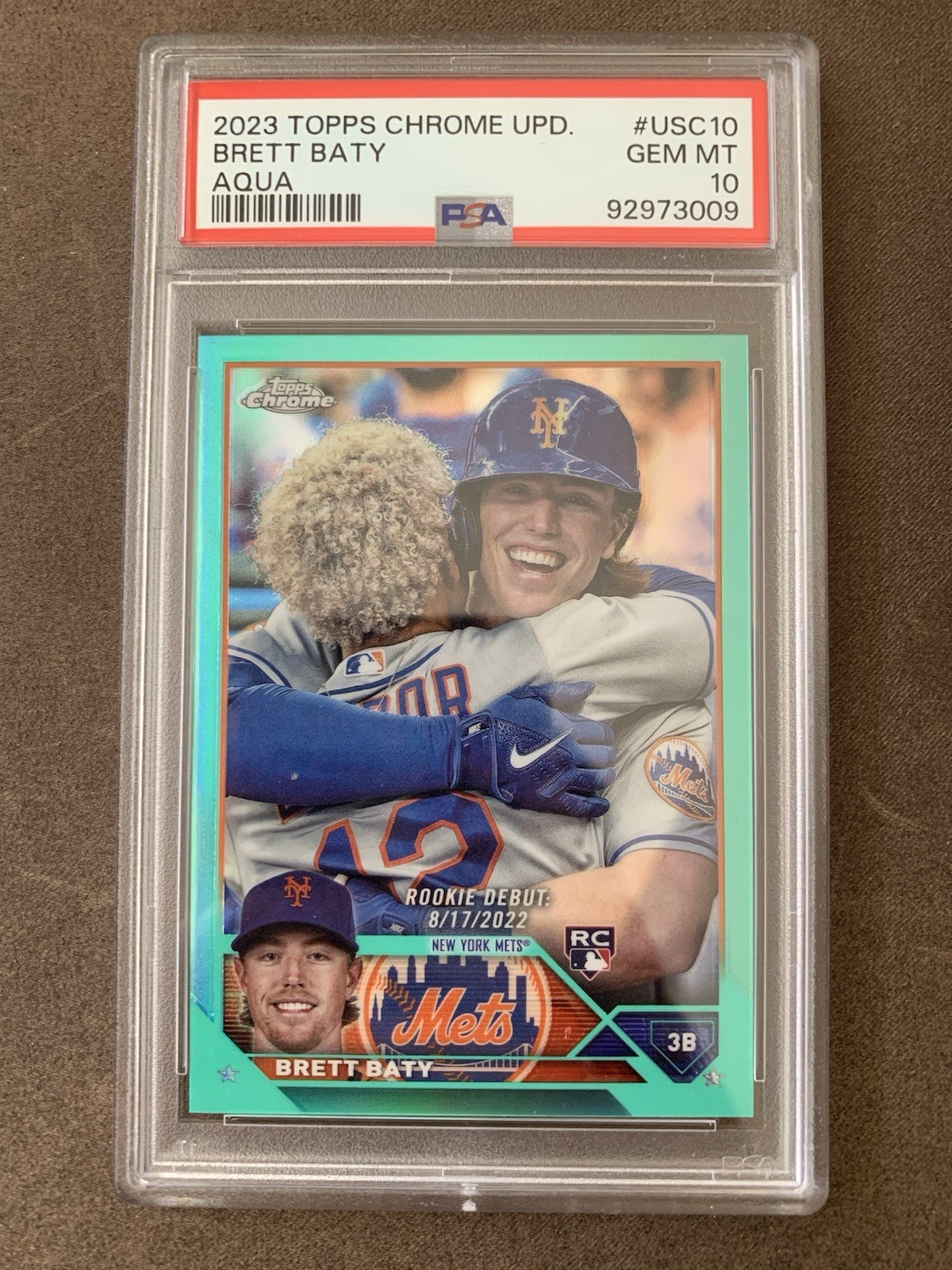 2023 Topps Chrome Update Brett Baty Aqua Refractor /199 #USC10 RC PSA 10 Low Pop