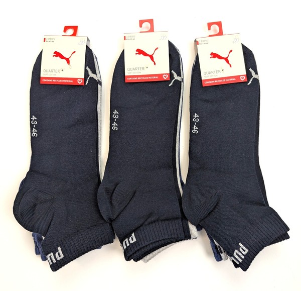 Neu - 9 Paar Puma Quarter Plain Socken- Gr. 43-46 - Navy -Sportsocken - 3 Farben-image