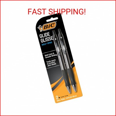 BIC Glide Bold Black Ballpoint Pens, Bold Point (1.6mm), 2-Count Pack, Retractab