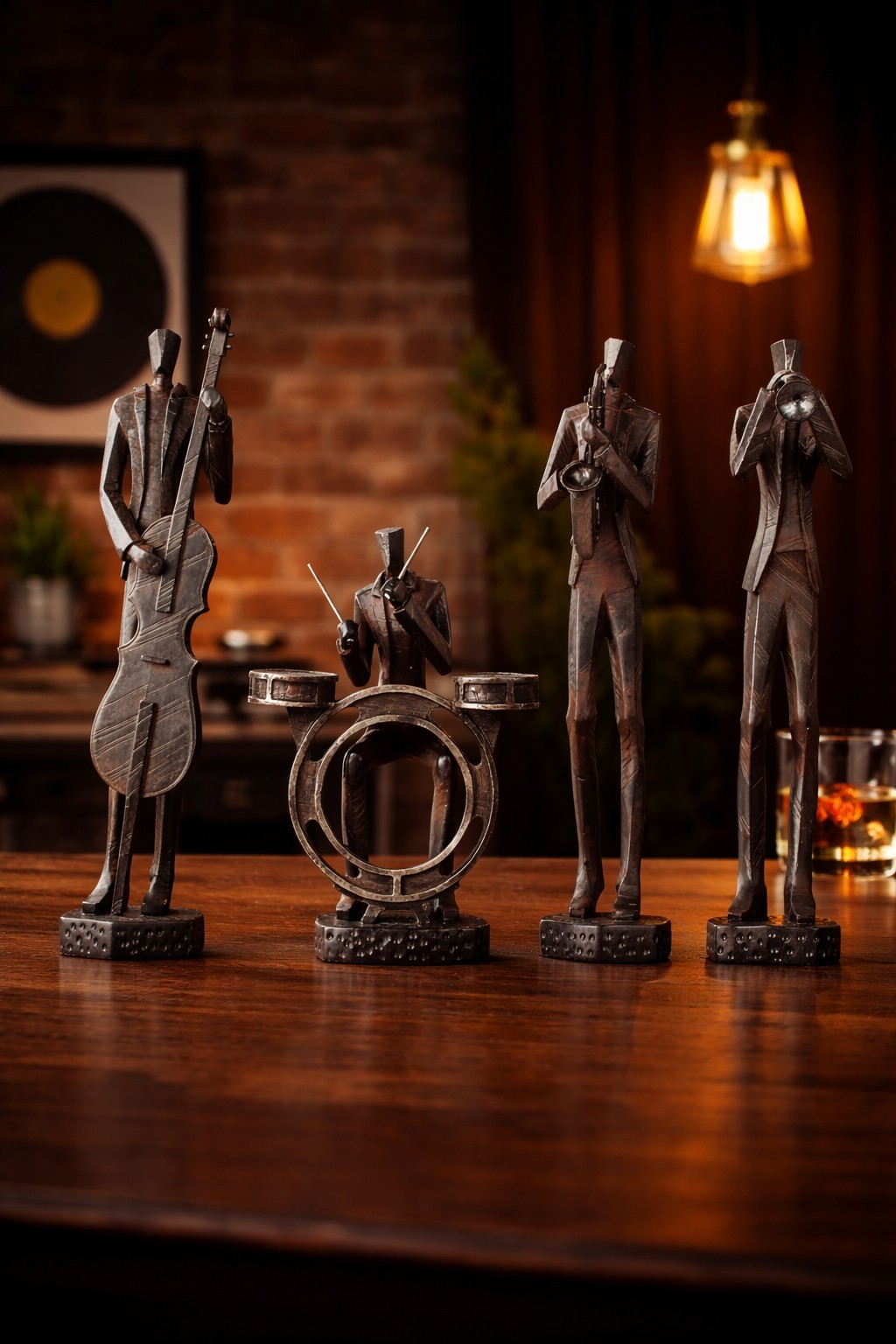 Jazz Band Sculpture Set 4 Musicians Mid Century Modern Decor Resin Figures MCM