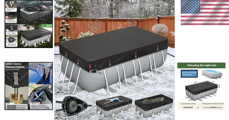 Winter-Ready 8x16 Ft Pool Cover - Durable, Insulated & Windproof Ratchet System - Image 2 of 4