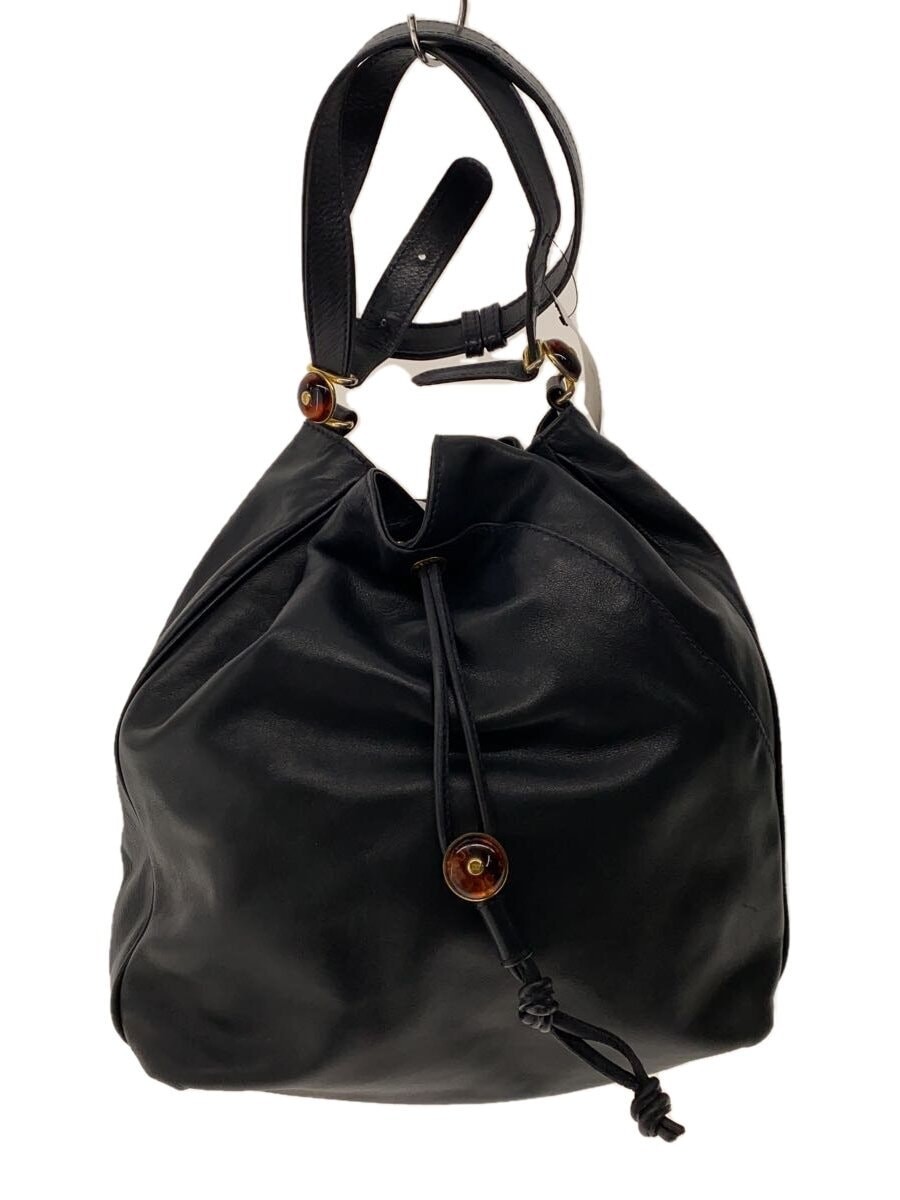 FENDI Black Leather Shoulder Bag Plain Design From Japan