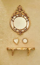 GROUPING OF 3 ITALIAN FLORENTINE GILT MIRRORS AND 1 SHELF
