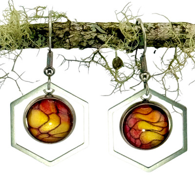 Dangle Earrings Handmade ''Hot Lava Geometric'' Sterling Silver French Earwires