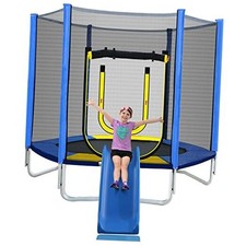 7ft Kids Trampoline with Slide,Enclosure Net and Ladder, Climb n Slide Small