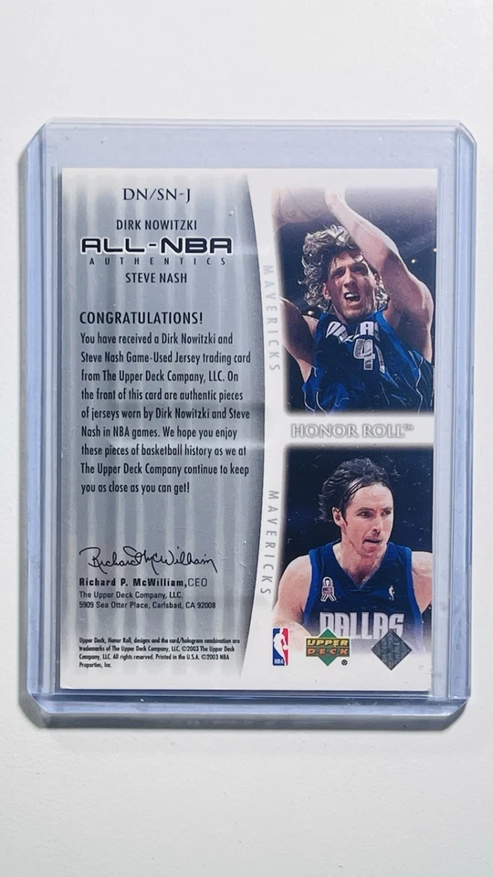 2002-03 UD Honor Roll All-NBA Authentic Dirk/Nash Game Used Dual Jersey Patch - Image 2 of 2
