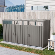 Outdoor Garbage Bin Shed Stores 3 Trash Cans Metal Bin Shed for Garbage Storage