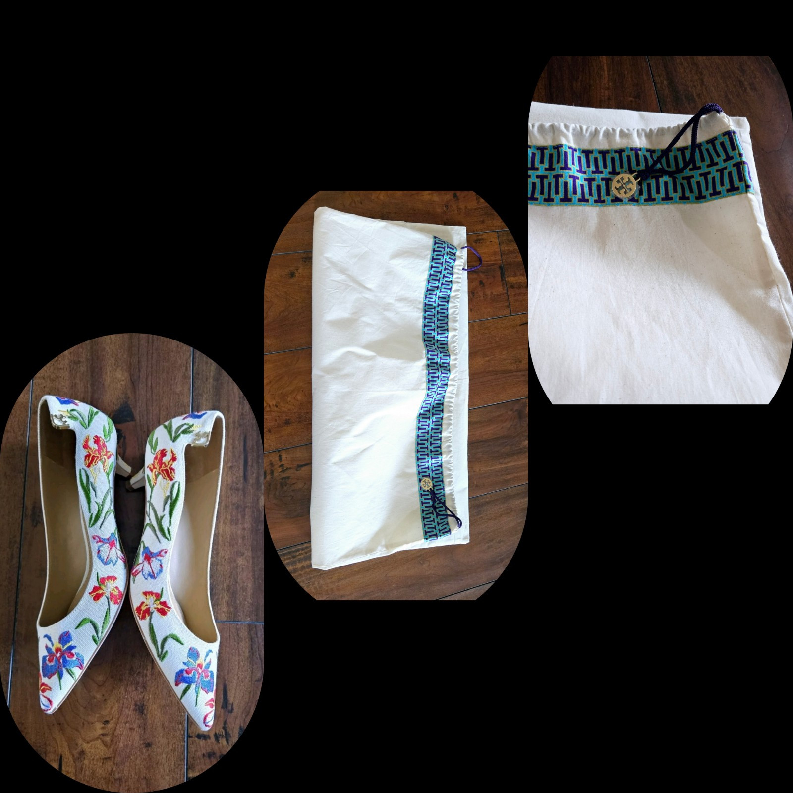 Tory Burch Elizabeth Painted Iris Embroidered Canvas Kitten Heel Pumps Size 8.5M thumbnail 24