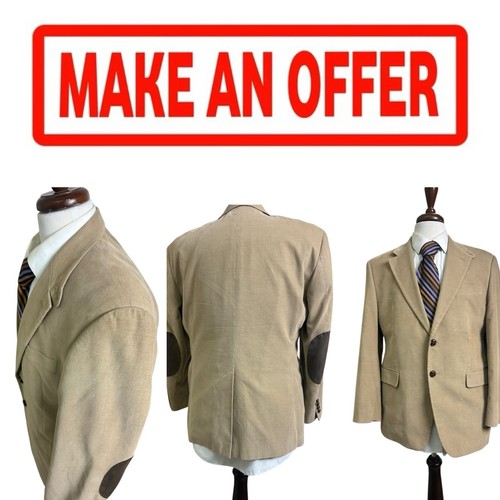 🔥🔥Lauren Ralph Lauren Tan Corduroy Jacket Elbow Patch Blazer Mens 38S 0281 - Picture 1 of 6