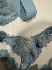 La Perla Blue Floral Lace Sheer Wireless Bralette Bra Set 32B