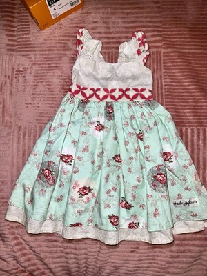 Cheeky Plum Girls Dress 3T Fit & Flare Mint Floral Ruffle Bow