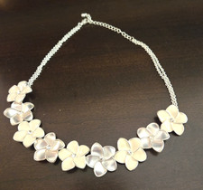 Flower Link Adjustabe Necklace White enamel and silver tone Rhinestone Centers