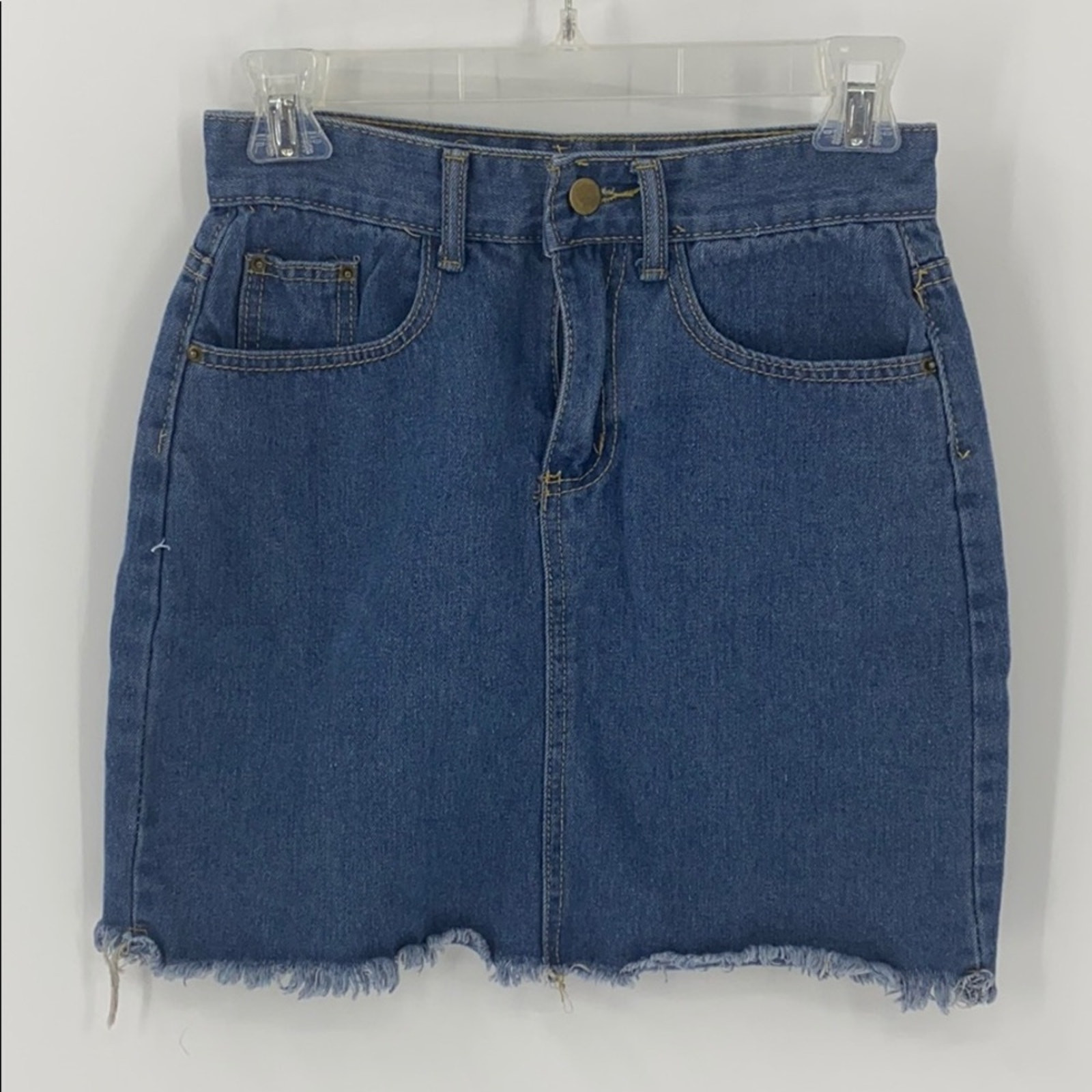 Denim midi skirt raw hem fitted midi skirt small summer americana emo y2k-image