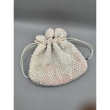 Beaded Purse 1960s Reversible Vintage White Red Hippie Bag Drawstring Cinch