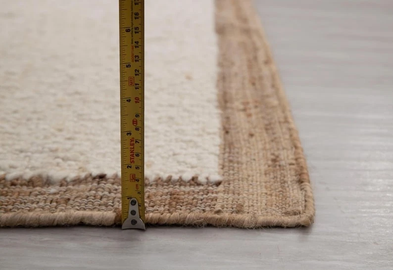 Alfombras orientales marroquíes tejidas a mano bohemias lisas lisas marroquíes de lana natural yute marfil Foto 2 de 4