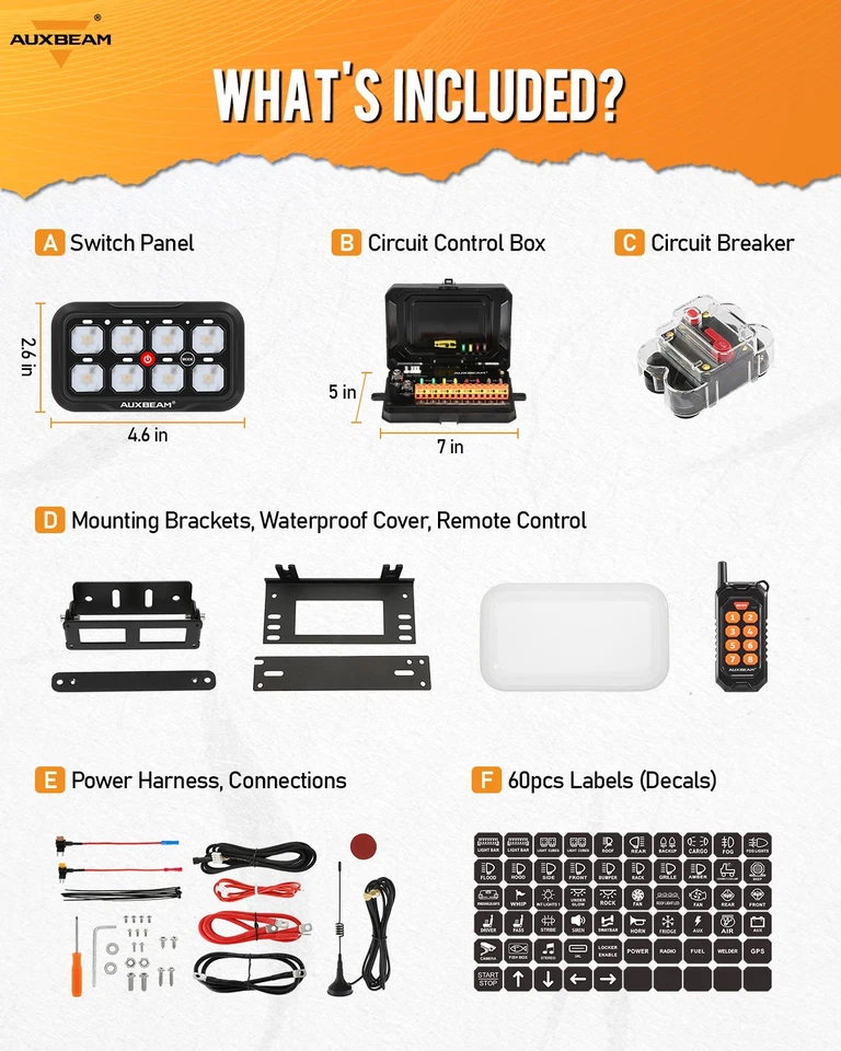 For Jeep Light Switch Auxbeam RGB 8 Gang Switch Panel Set Remote Control On-Off - Image 3 of 4