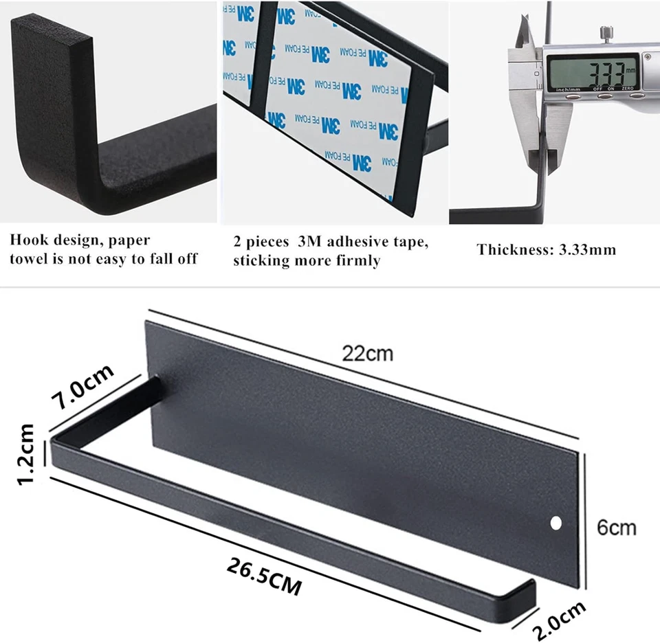 Portarotolo Da Cucina (Bianco, Minimalista), in Metallo, Montaggio a Parete, Por - Immagine 4 di 4