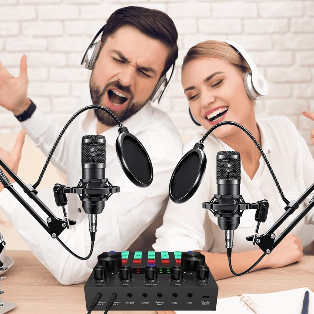 Podcast Equipment Bundle for 2, V8s DJ Mixer Voice Changer with BM
